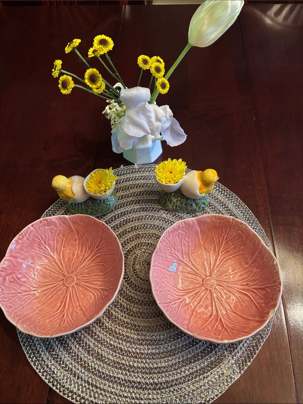 Two Pink Cabbage Ceramic Bowls - Made in Portugal- Bordallo Pinhiero